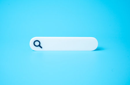 Search bar. Information requests. Online visibility. Access to knowledge. Finding solutions. Digital navigationの写真素材