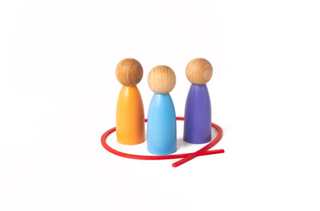 People are circled in red on a white background. Team. Interest group. Selection from statistics. Targeted analysis. Market segmentation. Highlighting priority. Data driven choice.の写真素材