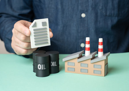 Contract for the supply of oil for industry. Crude oil and fuel futures. Energy trade. Long-term deals. Price agreements. Fuel markets. Risk management.の写真素材