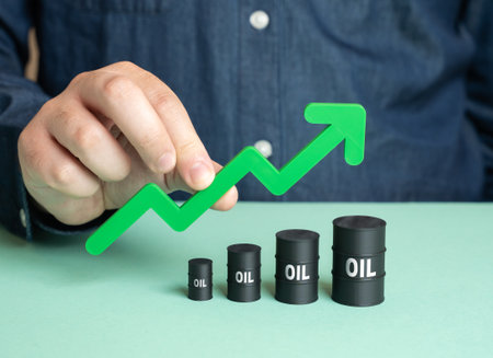 Increase in oil production. Rising capacity. Industry growth. Export opportunities. Economic benefits. Market influence.の写真素材