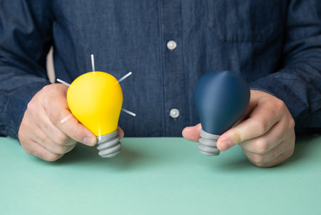 The best of both ideas. Innovation synergy. Creative solutions. Combined strategies. Team brainstorming. Effective collaboration. Problem solving.の写真素材