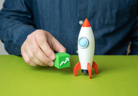 A startup that has become profitable. Investor trust, scaling, innovation success, revenue growth, breakthrough ideaの写真素材