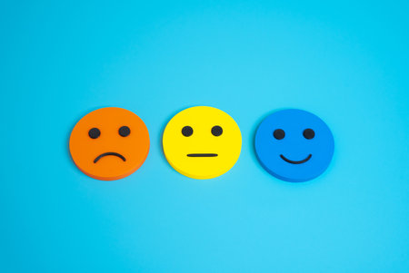 Faces smileys from sad to happy. Rating. Survey of satisfaction with service or product. Rate,...