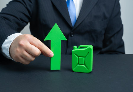 Increase in biofuel production, high demand. Environmentally friendly fuel. Price increase, renewable energy growth, sustainability, alternative fuels, green economyの写真素材