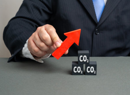 Increase in CO2 emissions, industrial pollution, air quality decline, environmental threat, fossil fuels, climate risk, greenhouse effect, global ecological crisisの写真素材