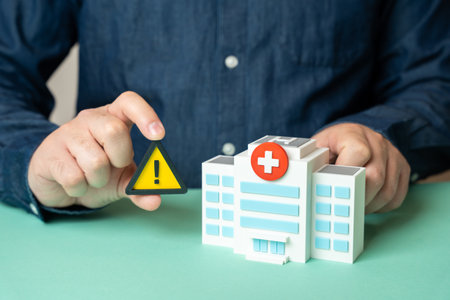 The problem is in healthcare. Warning about the epidemiological situation, shortage of doctors, lack of resources, healthcare crisis signal.の写真素材