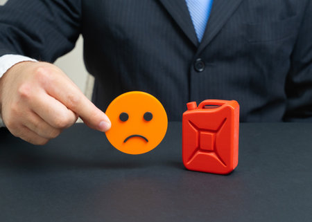 Fuel for cars causes significant harm to the environment and health. Reduced supply, high prices and shortages, energy crisis, dependence on oil, pollution problemsの写真素材