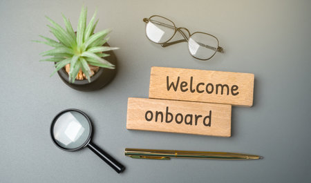 Welcome aboard concept. Friendly expression used to greet someone who is joining a team, company,...