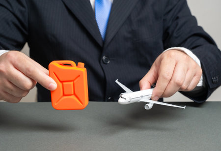 Fuel for cargo and passenger aviation. Concept of logistics, energy supply, airlines, infrastructure, global trade, environmental impact and investment in transportation.の写真素材