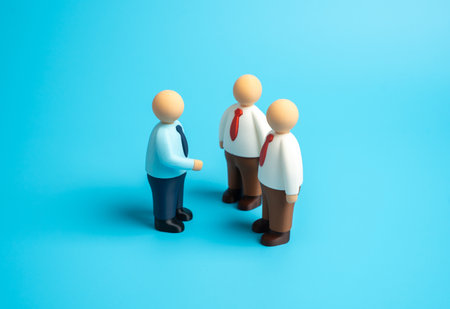 Office workers in a quick chat. Business meeting, discussing work matters. Communication and office...