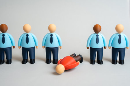 An office worker who fell out of line. Fainted. Exhaustion and severe stress. Concept of burnout, mental fatigue, workplace overload, and corporate health awareness.の写真素材