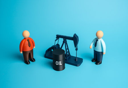 Traders negotiate the production and sale of oil. Increased oil production, cartel agreement. Concept of energy markets, geopolitics, OPEC influence, and global trade strategies in the oil sector.の写真素材