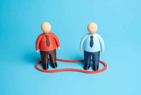 Division of responsibilities in partnership. Be in touch with a business partner. Concept of...