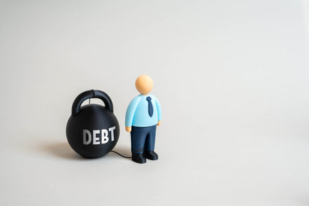 An office worker and the weight of debt. The debt trap prevents one from escaping poverty. Concept...