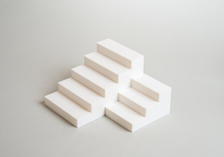 Steps of the ladder, minimalism. Starting late leads to less success. Comparing careers or skills. Career growth, ambition, success planning, and professional hierarchyの写真素材