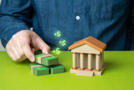 Earn interest on bank deposits. Investments and savings. Concept of financial security, long-term income, and wealth accumulation. Personal finance, economic stabilityの写真素材