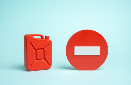 Gasoline sales restrictions. Fuel shortages, supply disruptions. Refusal to use gasoline-powered vehicles. Energy crisis, transport limitations, and transition to electric mobilityの写真素材