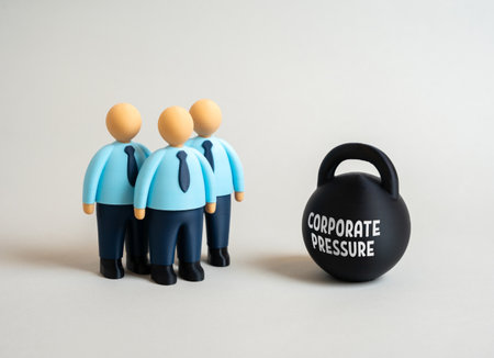 Office workers and the burden of corporate pressure. High workload, burnout, deadline stress, and overcontrol. Lack of motivation, career stagnation, and mental fatigueの写真素材