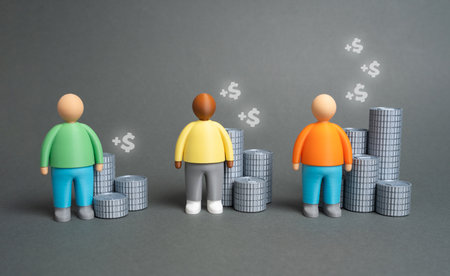 People and their income levels. Comparison of financial well-being. Social research. Economic inequality, income gap, and demographic analysis of wealth distributionの写真素材