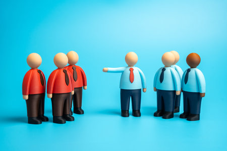 Business rivalry. Competitors. Business conflict. Corporate competition, power struggle, market tension. Leadership, strategic management, and business ethics. Professional challenges and ambition.の写真素材