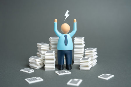 An office worker experiences a panic attack due to high workloads and stress. Burnout, anxiety, corporate mental health problems, and occupational exhaustionの写真素材