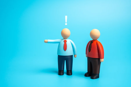 The boss fires the employee. Concept of dismissal, layoffs, and job loss. Materials on HR decisions, corporate restructuring, crisis management, workplace conflicts. Career risks, leadership authorityの写真素材