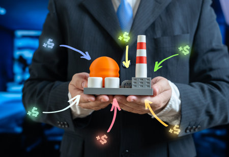 Energy company pricing. Chemical plant construction costs. Fuel plant repair and modernization. Energy industry, production investment, and industrial economy presentations.の写真素材