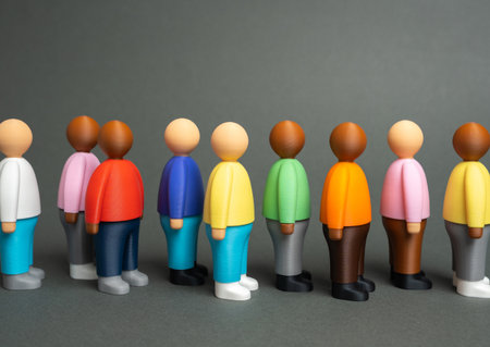 A queue of people. Figures of people stand in a queue.