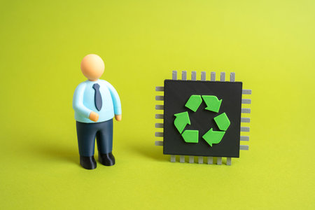 Office worker and recycling technologies. Waste-free production, recycled materials. Environmental...