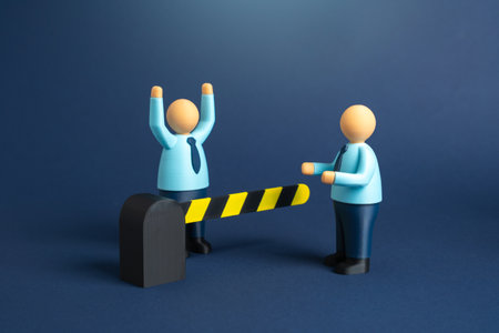 Office staff are separated. Access to confidential corporate information is restricted. Immigration restrictions apply. Limited access, information control. HR managementの写真素材