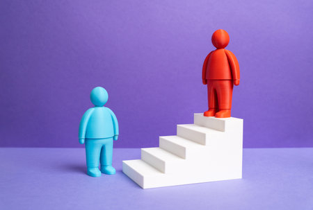The blue man challenges the red man at the top. Competition and career. Changing power, taking the...