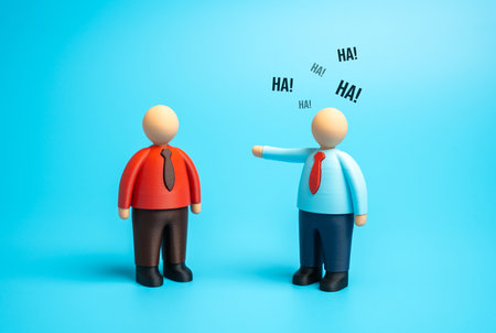 The boss ridicules the opponent after winning an argument. Toxic behavior, demeaning employees. Refusal to hire. Workplace bullying, leadership problems, ethical violationsの写真素材