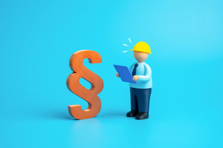 The builder faces regulations and restrictions in his work. Construction delays, compliance challenges, safety standards, and bureaucratic oversight. Urban developmentの写真素材