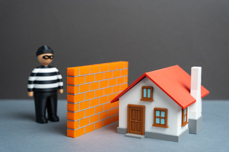 The house is fenced off from the criminal. Home security and life protection. Real estate security, insurance protection, surveillance technology, and crime preventionの写真素材