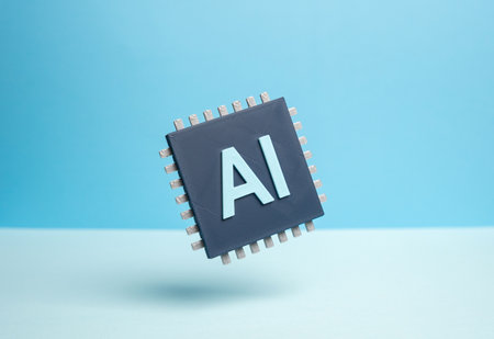 A computer chip with AI. Artificial intelligence built into a microchip. Innovation, data...
