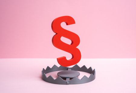 The paragraph symbol is bait in a trap. Laws created to suppress business and human rights. Bureaucracy and legal manipulation as tools of control. Legal reform, justice inequality.の写真素材