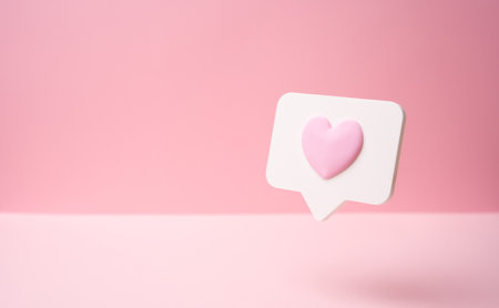 A comment and like hover on a pink background. A favorite in shopping and social media. Online engagement, user interaction, and influencer culture. Valentine's Dayの写真素材