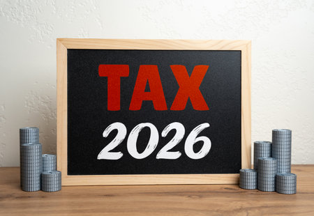 Tax for 2026. Fiscal planning for business and individuals. Accounting, financial forecasting and economic policy discussions.の写真素材