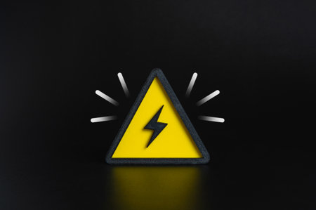 Electrical Caution Sign. Power Outage. High Voltage. Equipment Outages and Breakdowns. Energy safety, industrial maintenance and emergency alerts. Engineering training.の写真素材