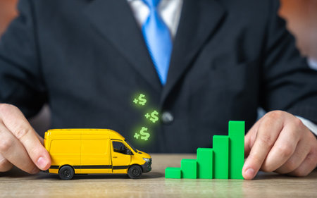 Growth in goods transportation and last-mile deliveries. Profit growth in the delivery industry. E-commerce and courier market analytics. Rising demand, infrastructure upgrades and delivery efficiencyの写真素材