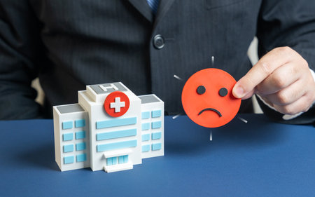 Poor medical service. Poor ratings for hospital stays and treatment. Patient safety issues, healthcare reform and quality control assessments in medicine.の写真素材