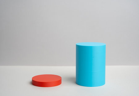 Two comparison scales. Red and blue columns. Blue indicates an overwhelming majority over red. Data analysis. Business reports and market comparison.の写真素材