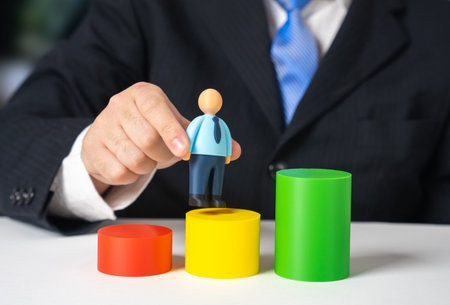 Employee evaluation. Employee promotion. Employee satisfaction. Employee productivity metrics. HR analytics, performance reviews, career development programs and workplace management insights.の写真素材