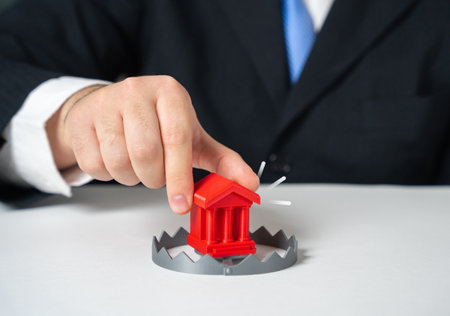 A dishonest bank and the risk of losing savings. Money laundering from the bank, defrauding investors and depositors. Financial crimes. Undermine trust and trigger regulatory action.の写真素材