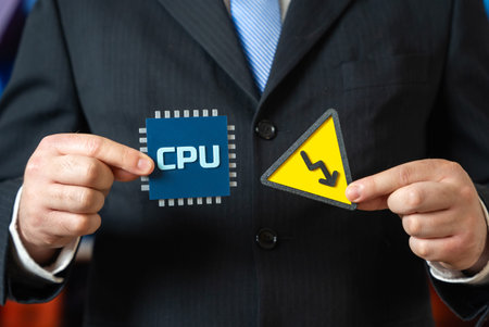 Decline in CPU production. Reduction in the price of microchips. Semiconductor cycle concept,...