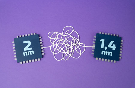 Transition of the computer microchip process technology from 2 to 1,4 nm. Semiconductor innovation...