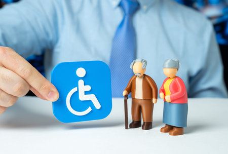 Disability status for seniors. FAQ on required documents and registration with benefits access and social support guidance for pensioners.の写真素材