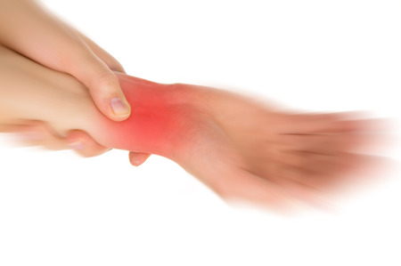 sore wrist, hand, shown red, isolated on white backgroundの写真素材