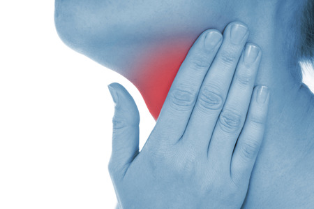 sore throat, shown red, keep handed, isolated on white background