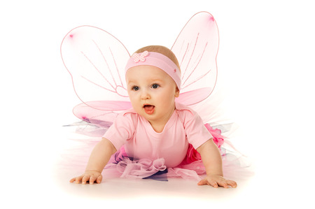 Portrait of a baby in costume butterflyの写真素材